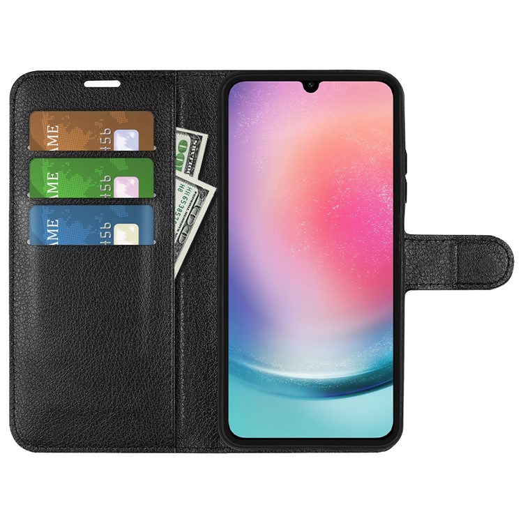 Samsung Galaxy A16 Leder Tasche Flip Cover Litchi Look - Schwarz