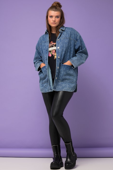Jeanshemd, oversized, Klappentaschen, Hemdkragen, Langarm