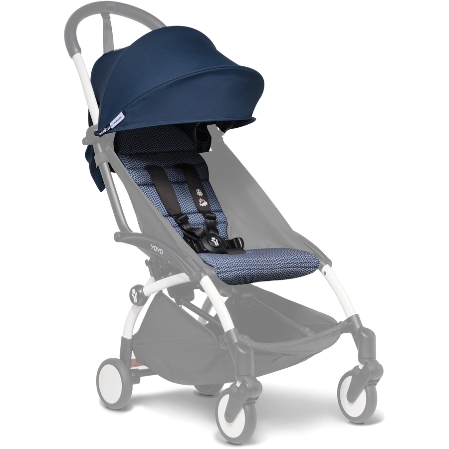 BABYZEN Kinderwagen YOYO2 0+ White mit Neugeborenenaufsatz inkl. Gratis Textilset Air France Blue