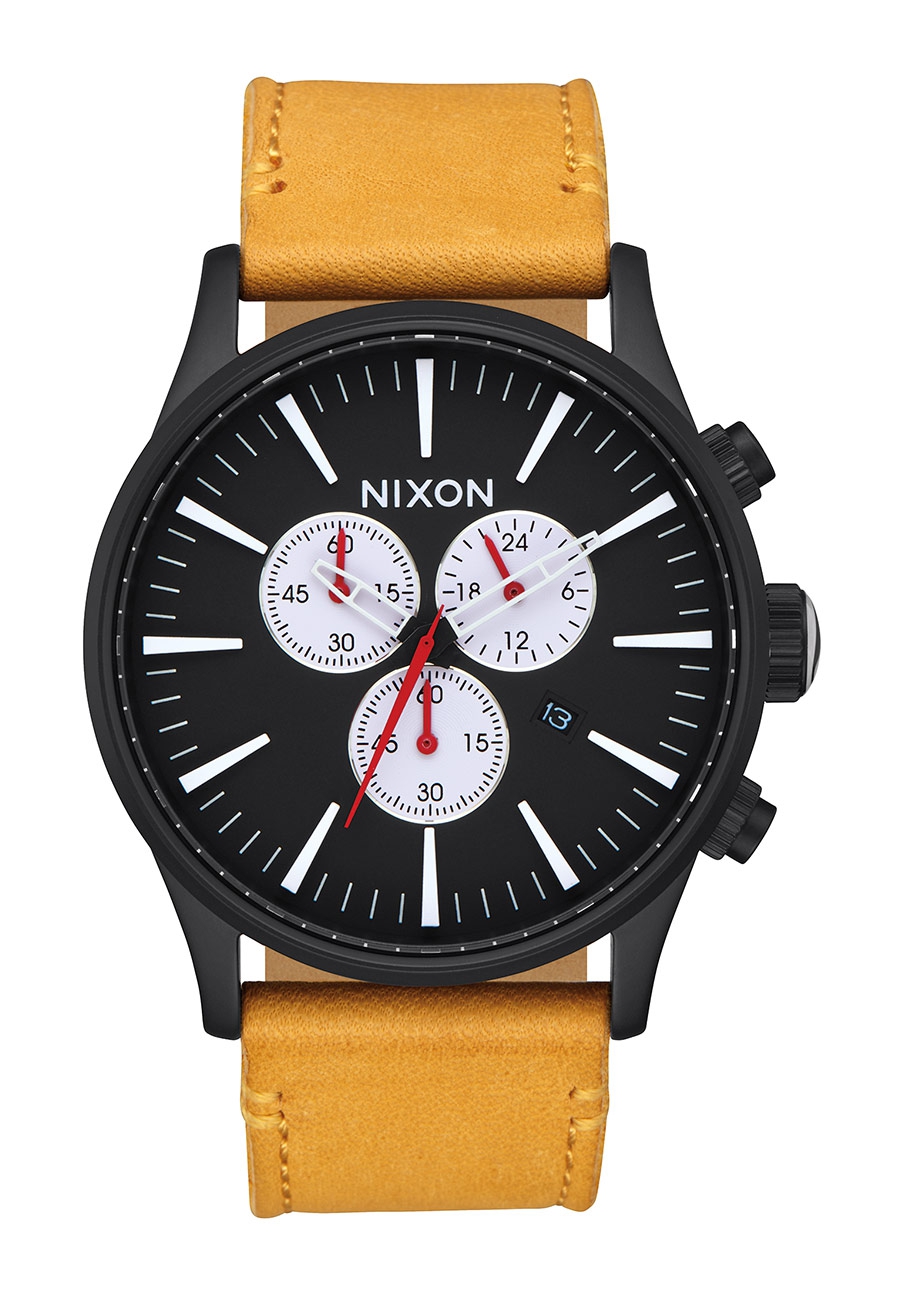 Nixon The Sentry Chrono Leather All Black / Goldenrod