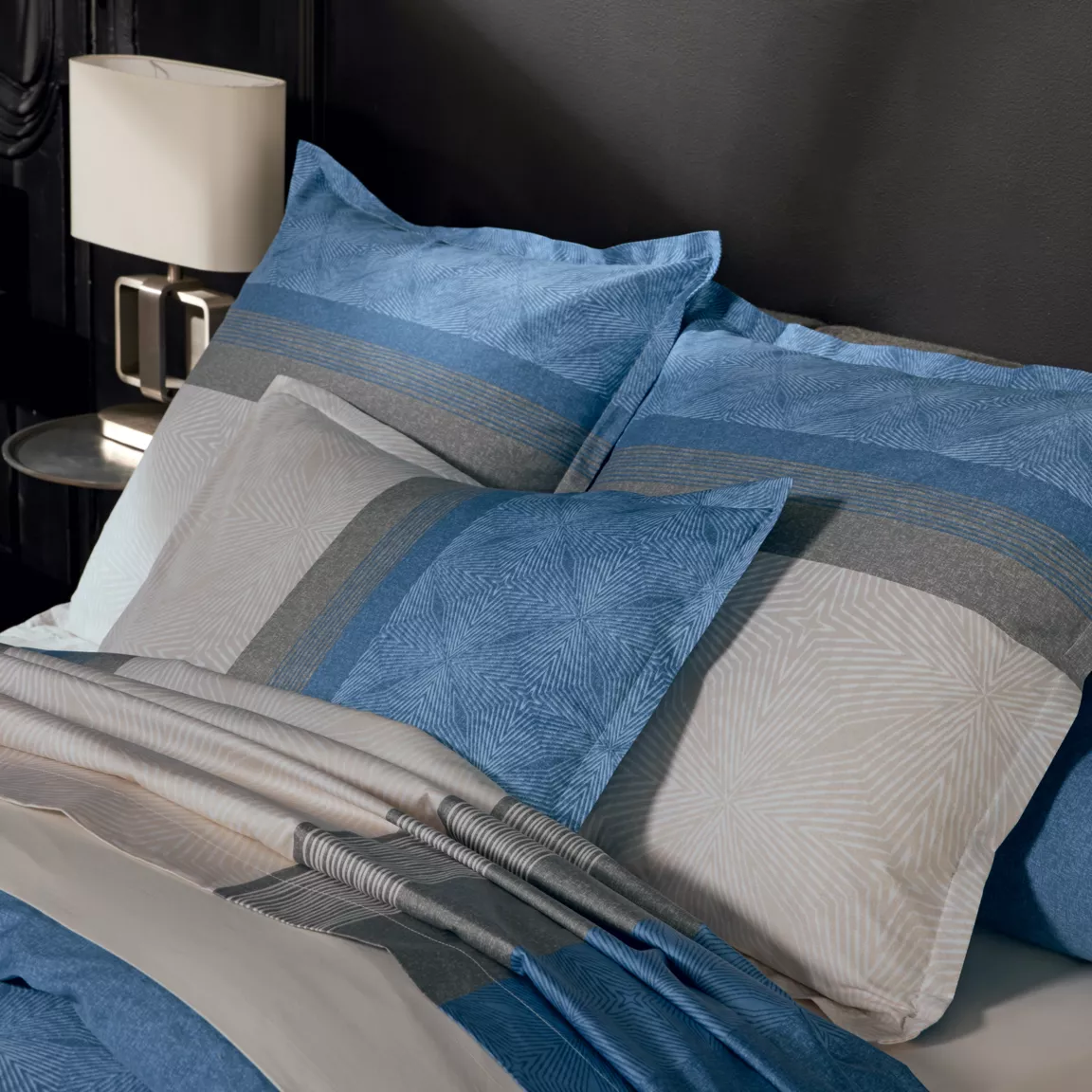Drap plat satin de coton (280 x 325 cm) Tiago Bleu
