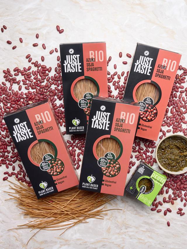 JUST TASTE Pasta-Set: Bio Azuki-Soja Spaghetti & Bärlauch-Koriander-Pesto