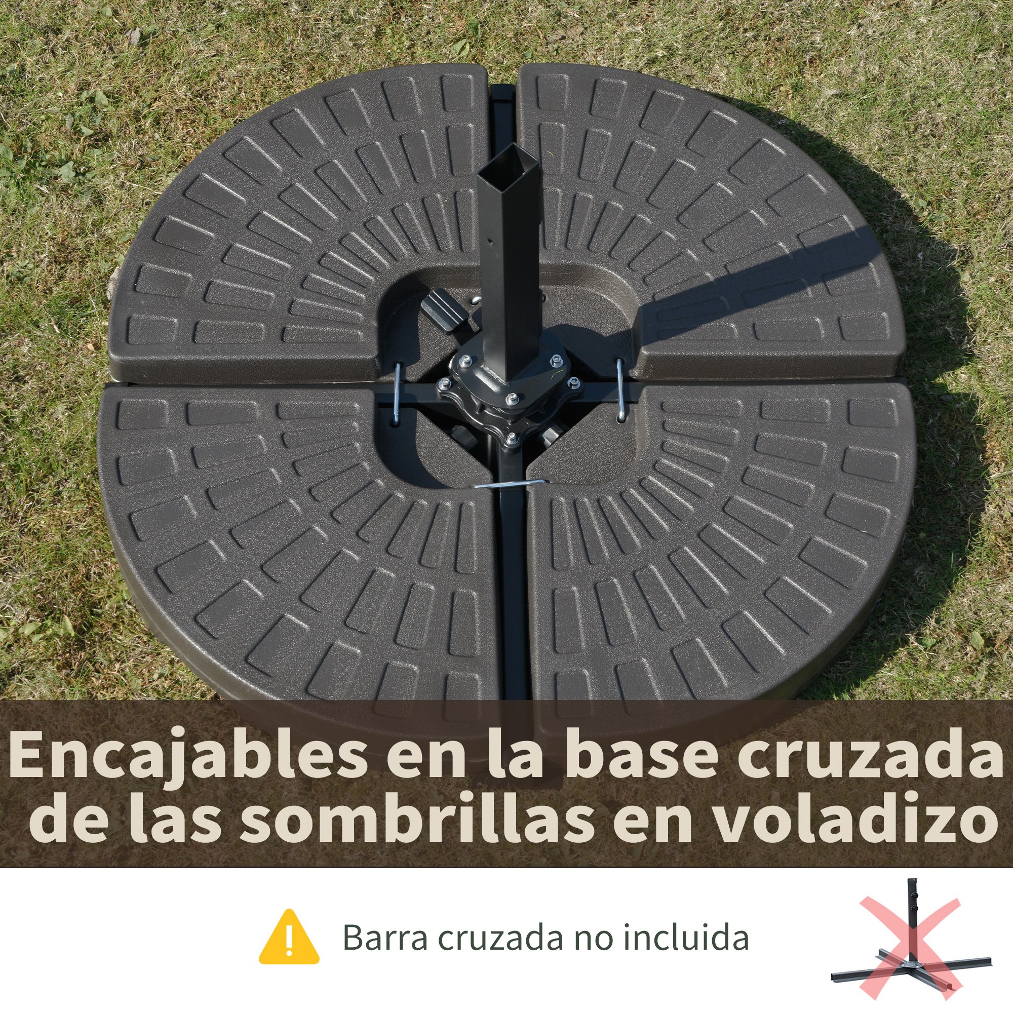 Base para guarda-sol Outsunny em 4 partes, preenchível com areia e água, desmontável para jardim, pátio e uso externo, 100x100x10,5 cm, cor café.