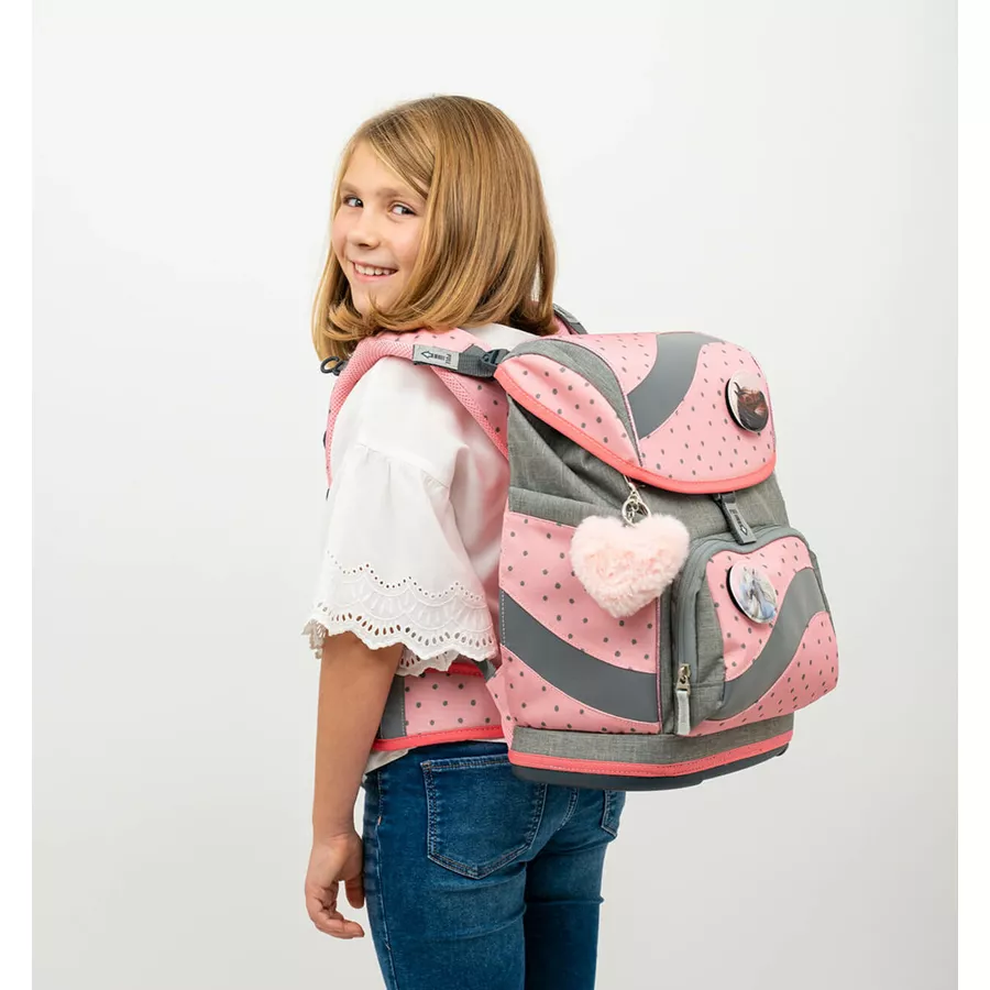 Belmil Schulranzen Smarty Schulranzen Set 6-teilig mit Brustgurt, Hüftgurt Pink Dots 2