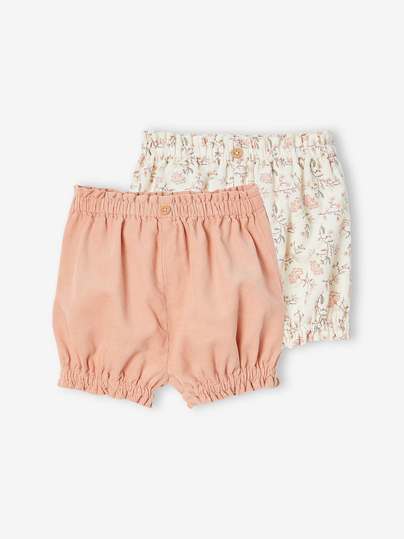 Conjunto de 2 calcinhas de veludo cotelê para bebê, rosa antigo
