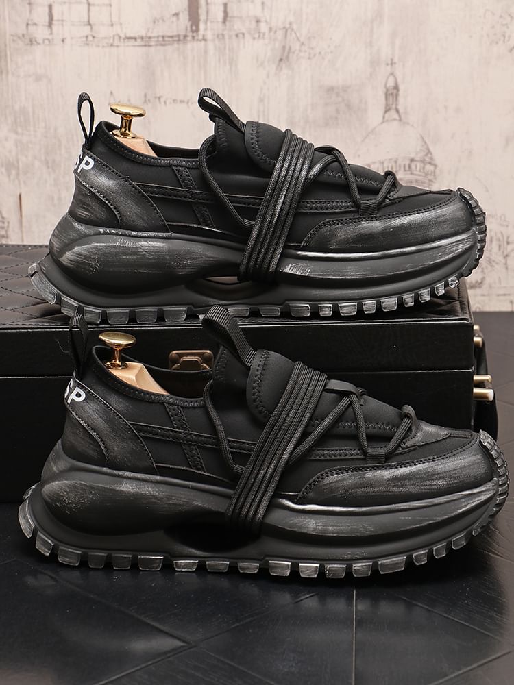 Mr Ozera - Platform Plain Lace Up Sneakers