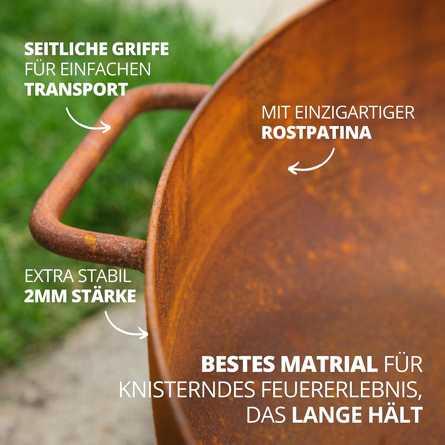 Finnwerk HARRI Feuerschale Rostoptik 60 cm - Exklusiver Stahl mit edler Rost-Patina - Kleine Feuerschalen für den Garten - Dekorativ und Rustikal - Feuerschalen Deckel separat erhältlich