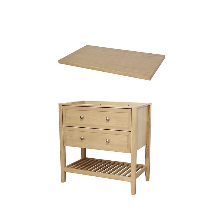 Meuble sous vasque à poser 2 tiroirs GoodHome Perma chêne 80 cm + Plan de toilette GoodHome Perma placage chêne