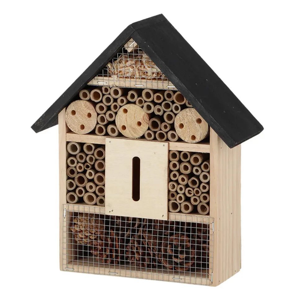 Esschert insectenhotel - hout - zwart/naturel - 24.5x9.5x29 cm