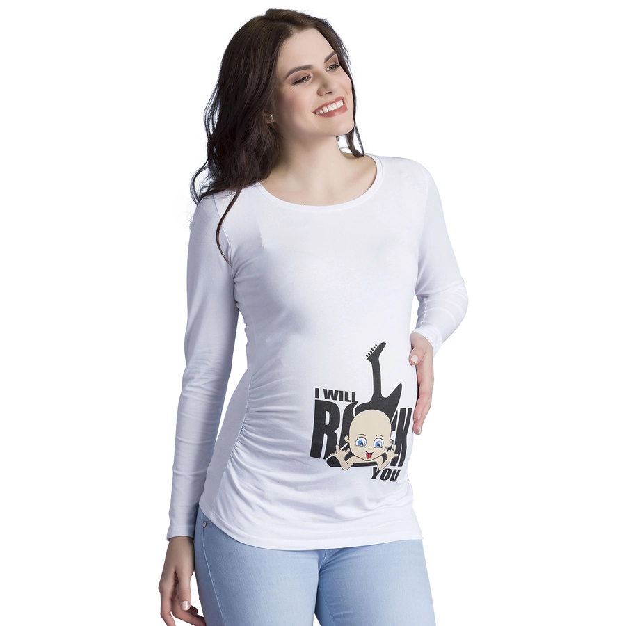 M.M.C. Umstandslangarmshirt I Will Rock You mit Motiv Weiß