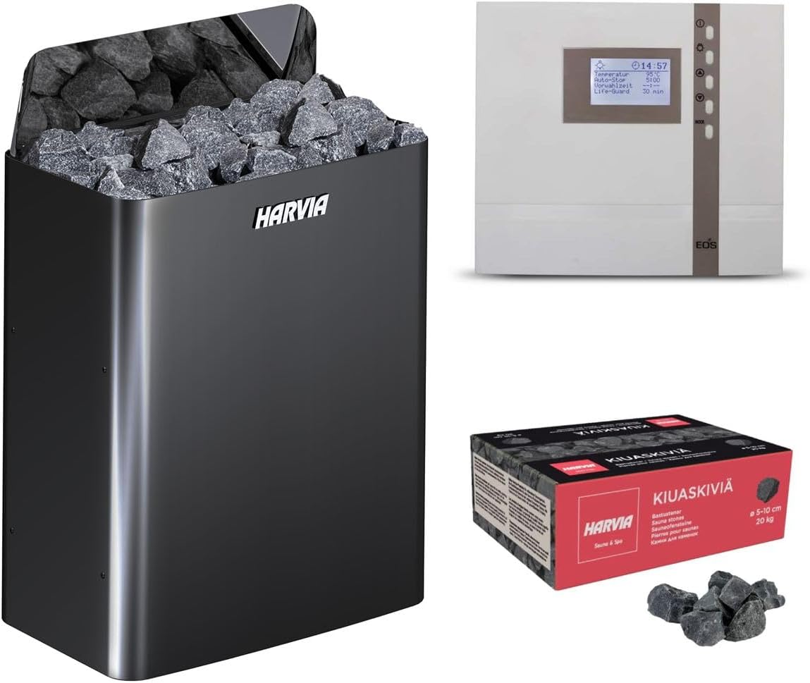 Harvia The Wall Saunaofen mit Steuerung EOS ECON und Saunasteinen 400V (Dark Chrome, 9kW)