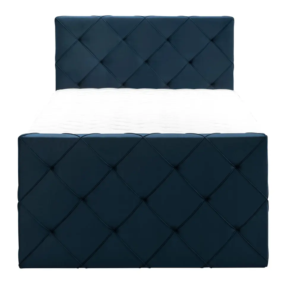 Boxspring met voetbord Liv geruit - blauw - 120x200 cm - vierkante poot