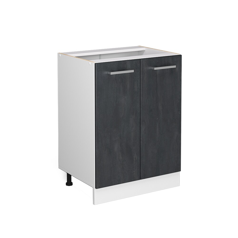 Vicco Unterschrank R-Line Schwarz Beton Weiß 60 cm mit Arbeitsplatte Eiche