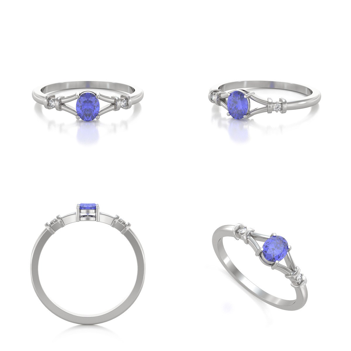 Bague Tanzanite et diamants sur Argent 925 2.094grs