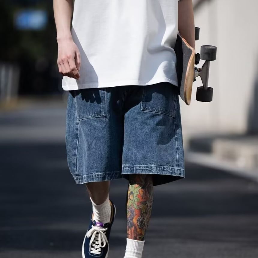 Acrius - Denim shorts met hoge taille en wijde pijpen