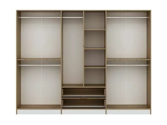 Grande Garde-robe Draic, Meubles de chambre, Penderie de plain-pied, Placard à vêtements, 277x52 h208 cm, Blanc et Or