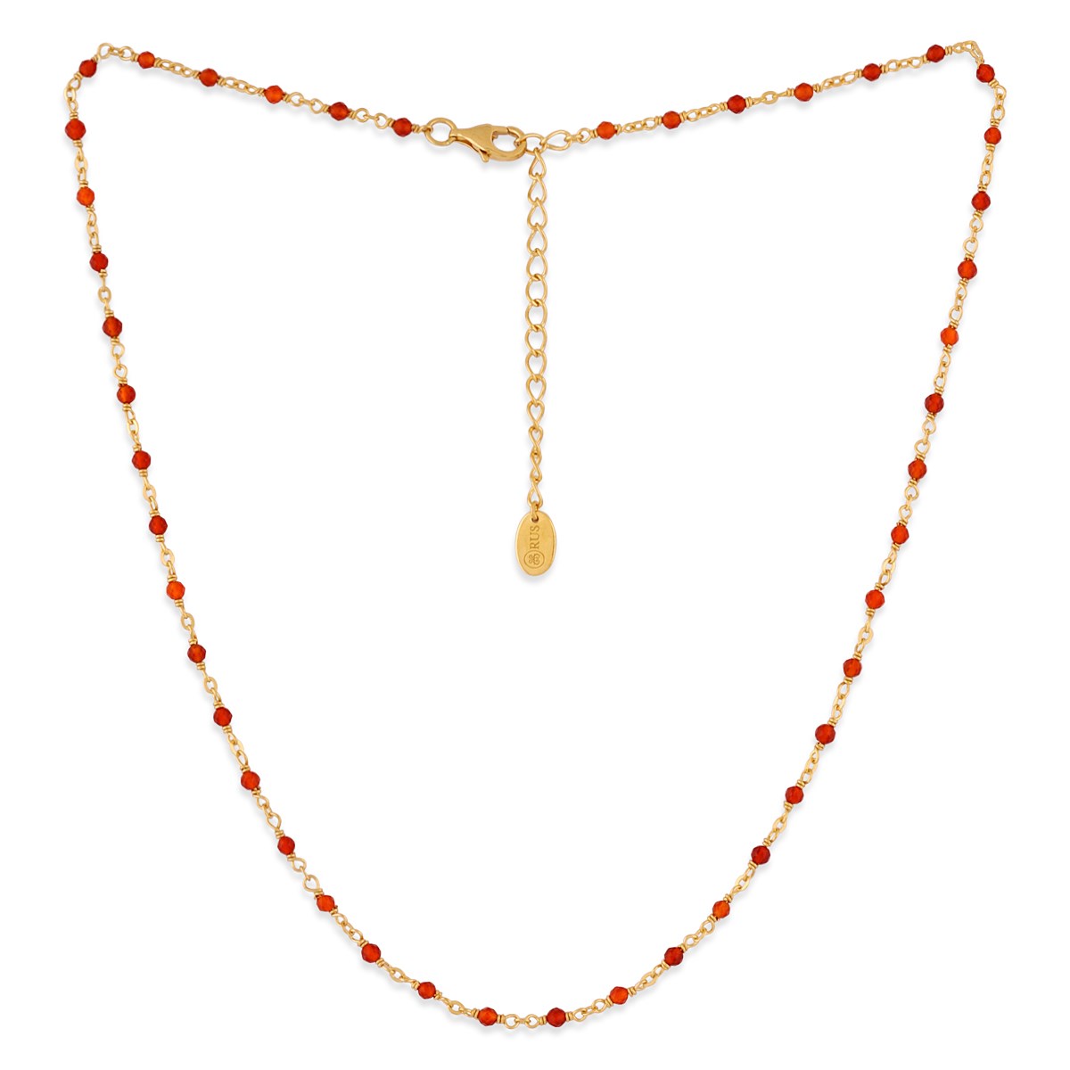 Collier Argent Doré Et Pierres Naturelles Rouges