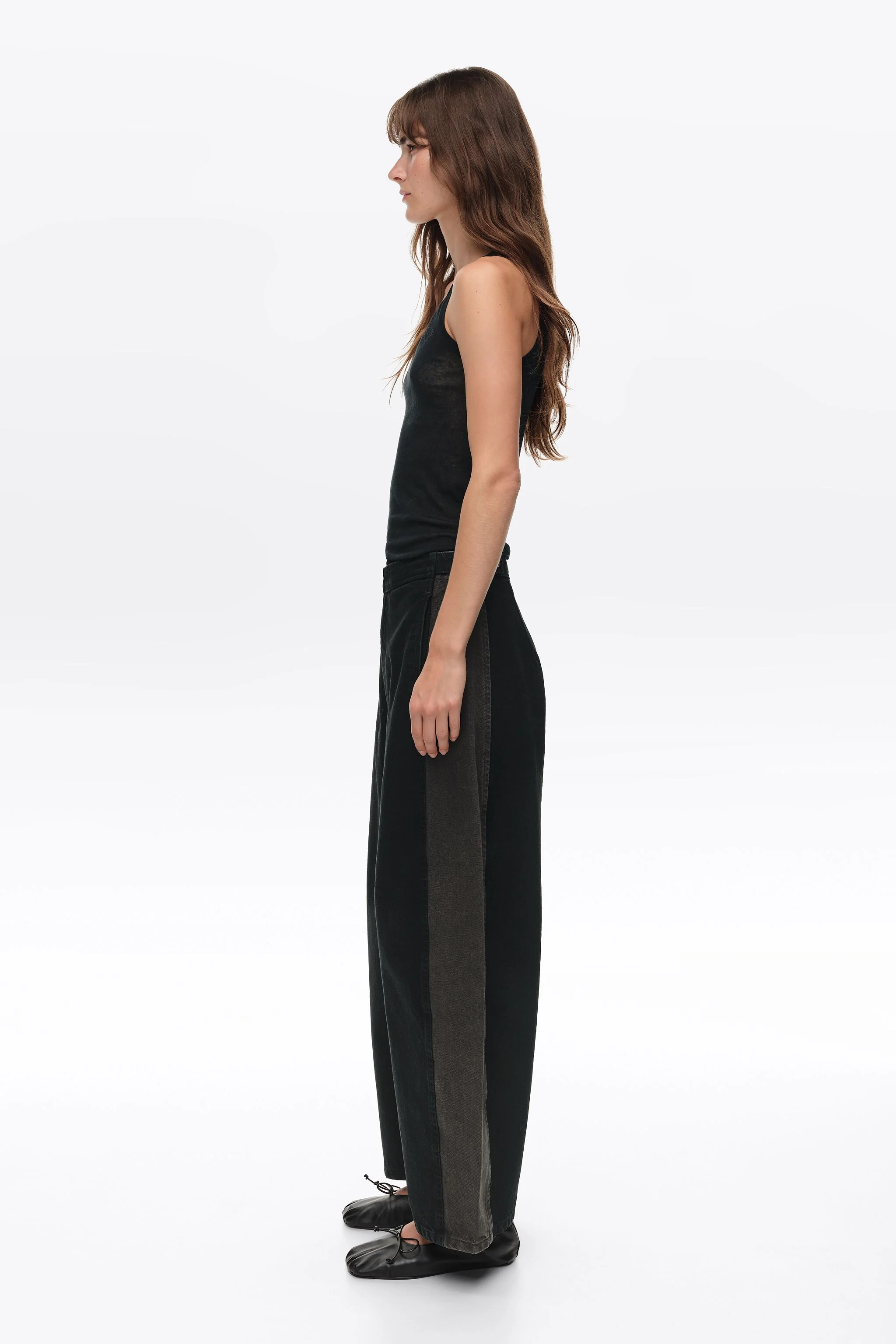 BARREL - Calça jeans preta bicolor com cintura ajustável