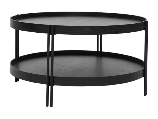 Table basse ronde design bois noir et métal noir D80 cm TWICE