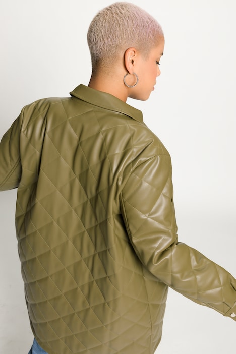 Hemdjacke, Wide Fit, Lederoptik, Hemdkragen, Langarm