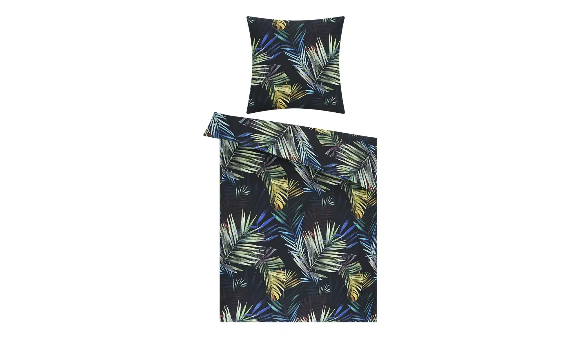 indigo Mako-Satin Bettwäsche Palm Leaves
