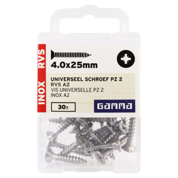 GAMMA schroef universeel platkop RVS 4.0x25 mm 30 stuks