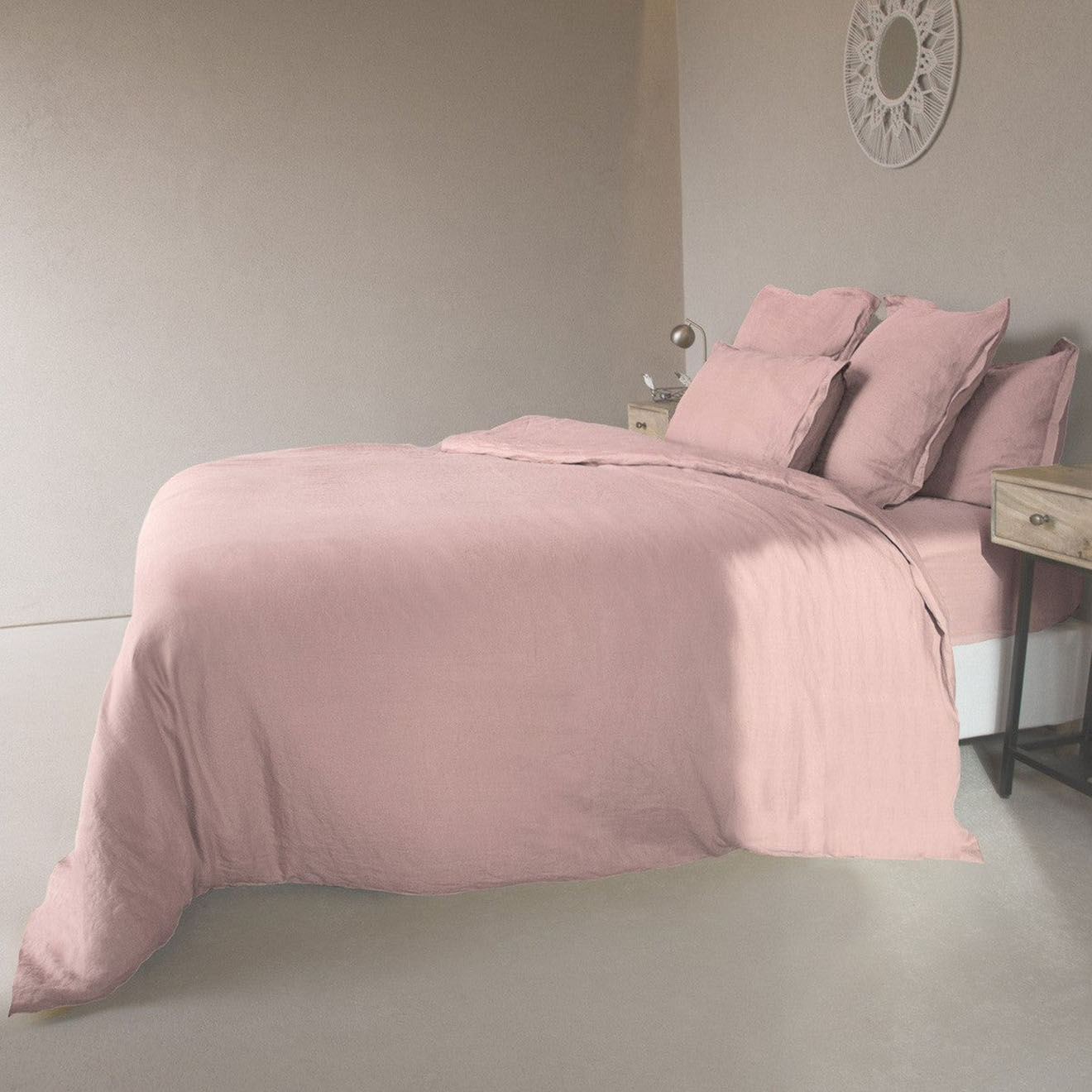 Febronie Drap housse en Lin Lavé Hortense rose