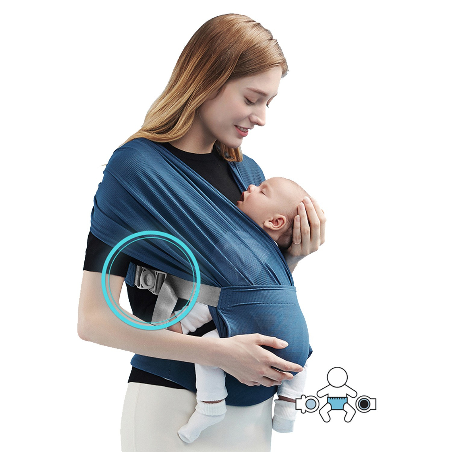 Baby Tragetuch Elastisches Stilltuch für Neugeborene mit Verstellbarem Gurt - Blau
