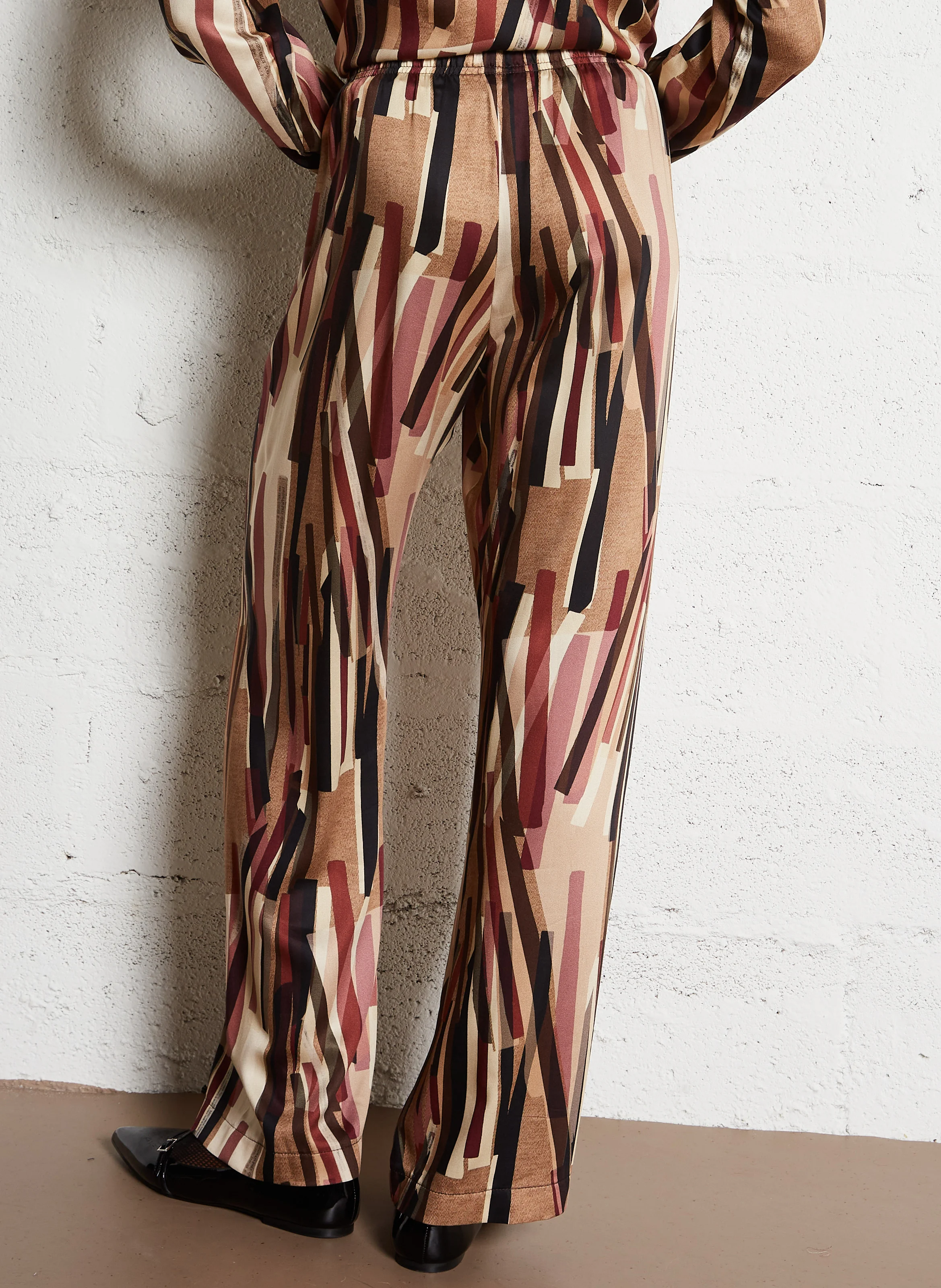 Pantalon large fluide imprimé | Beige