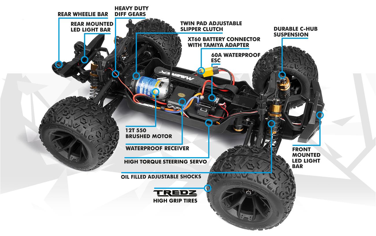 Monster Truck Quantum2 MT 4WD Blau, ARTR, 1:10<br>Off-Road RC Modell mit Brushed Allradantrieb