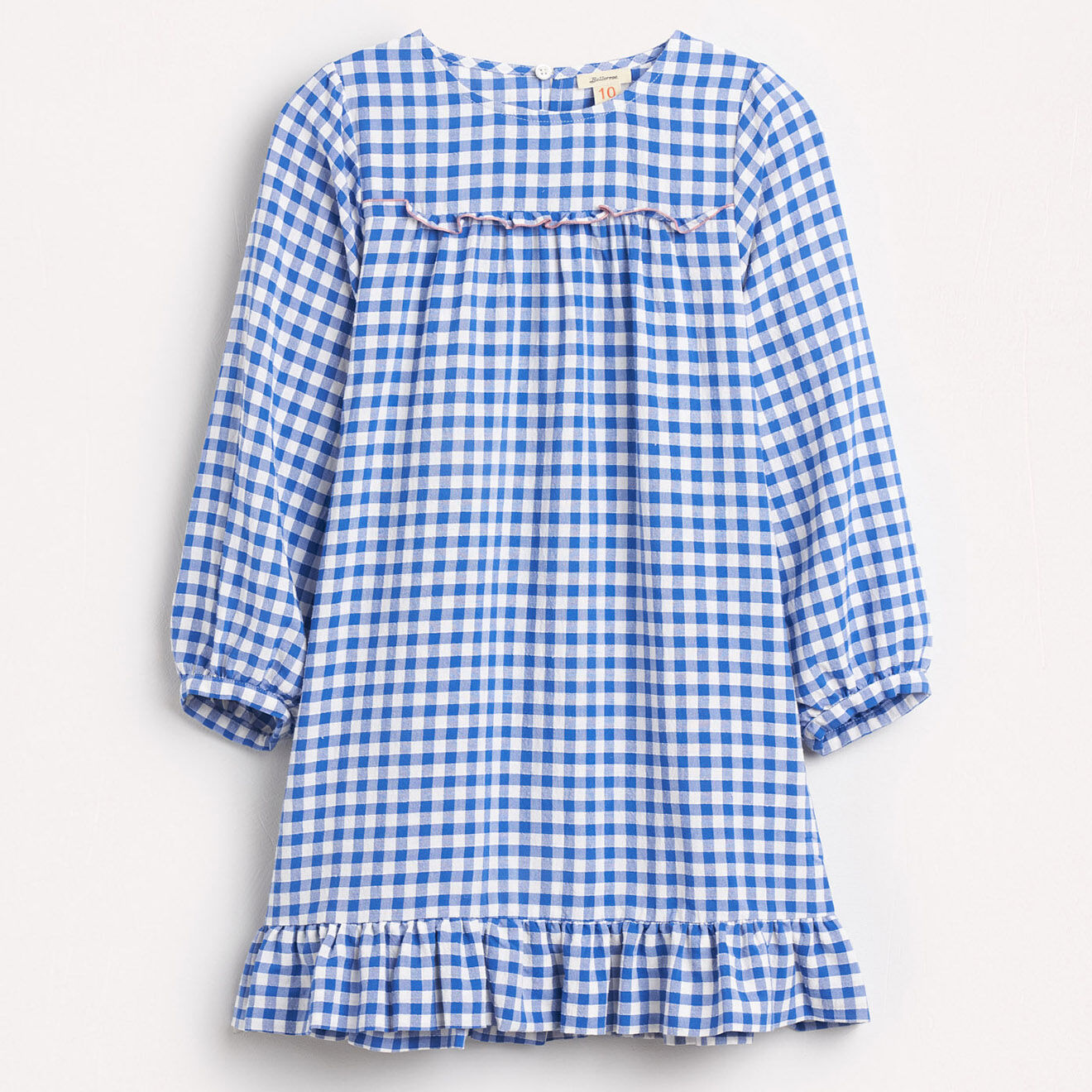 Bellerose Robe courte Pénélope motif vichy à volant bleue
