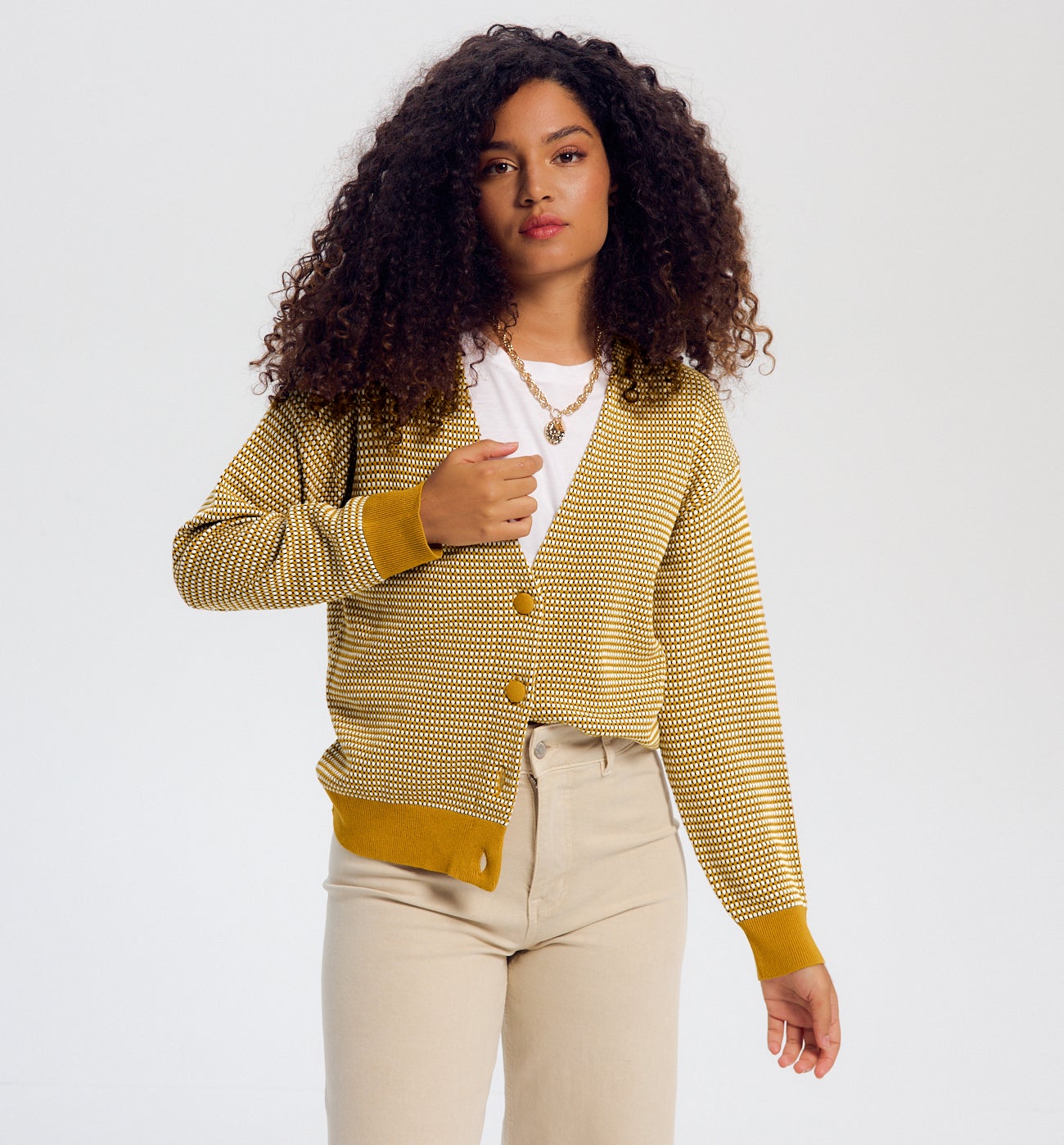 Gilet effet jacquard Femme - Imprimé ocre