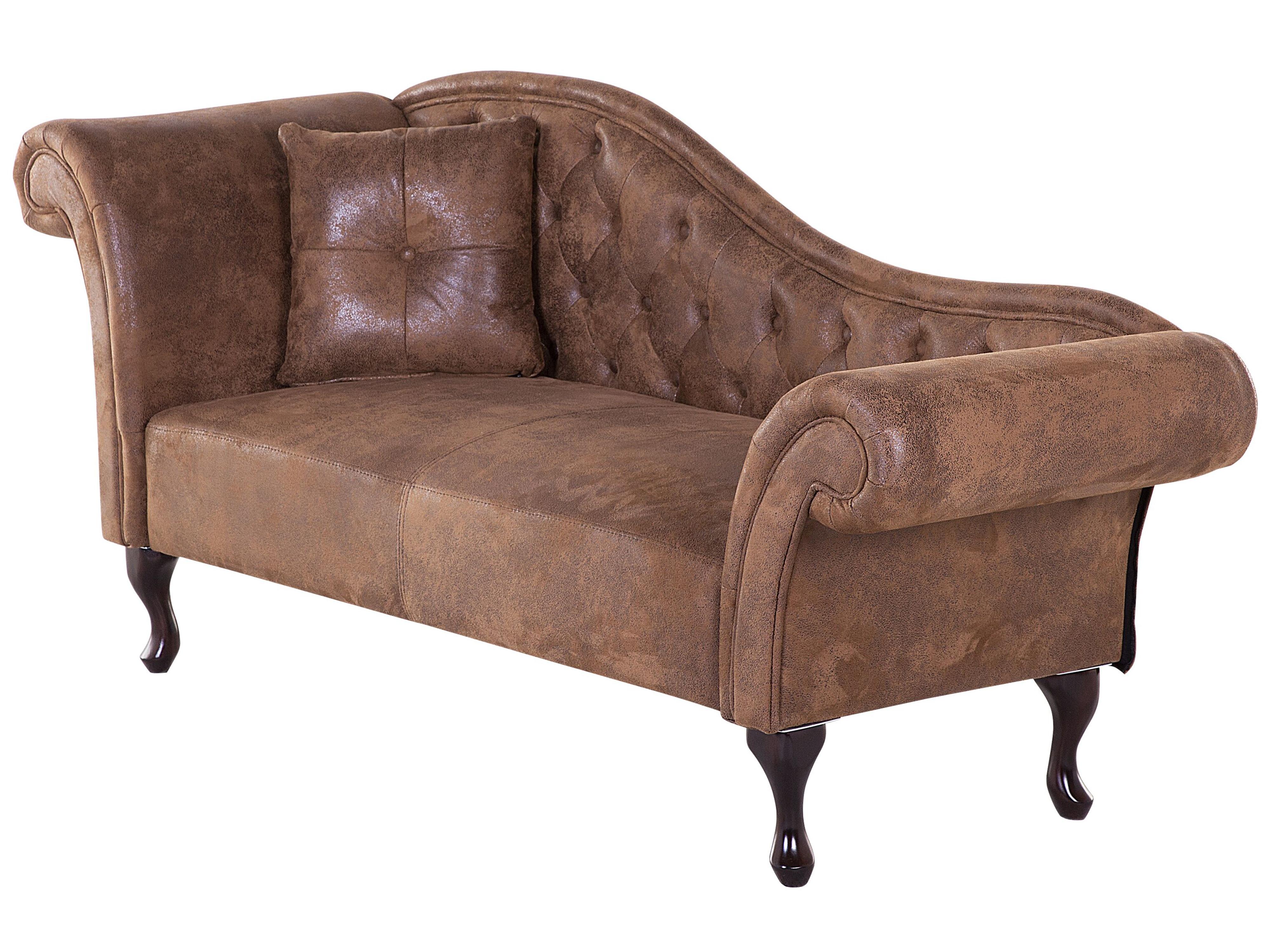 Linkszijdige chaise longue LATTES Kunstsuède Lichtbruin