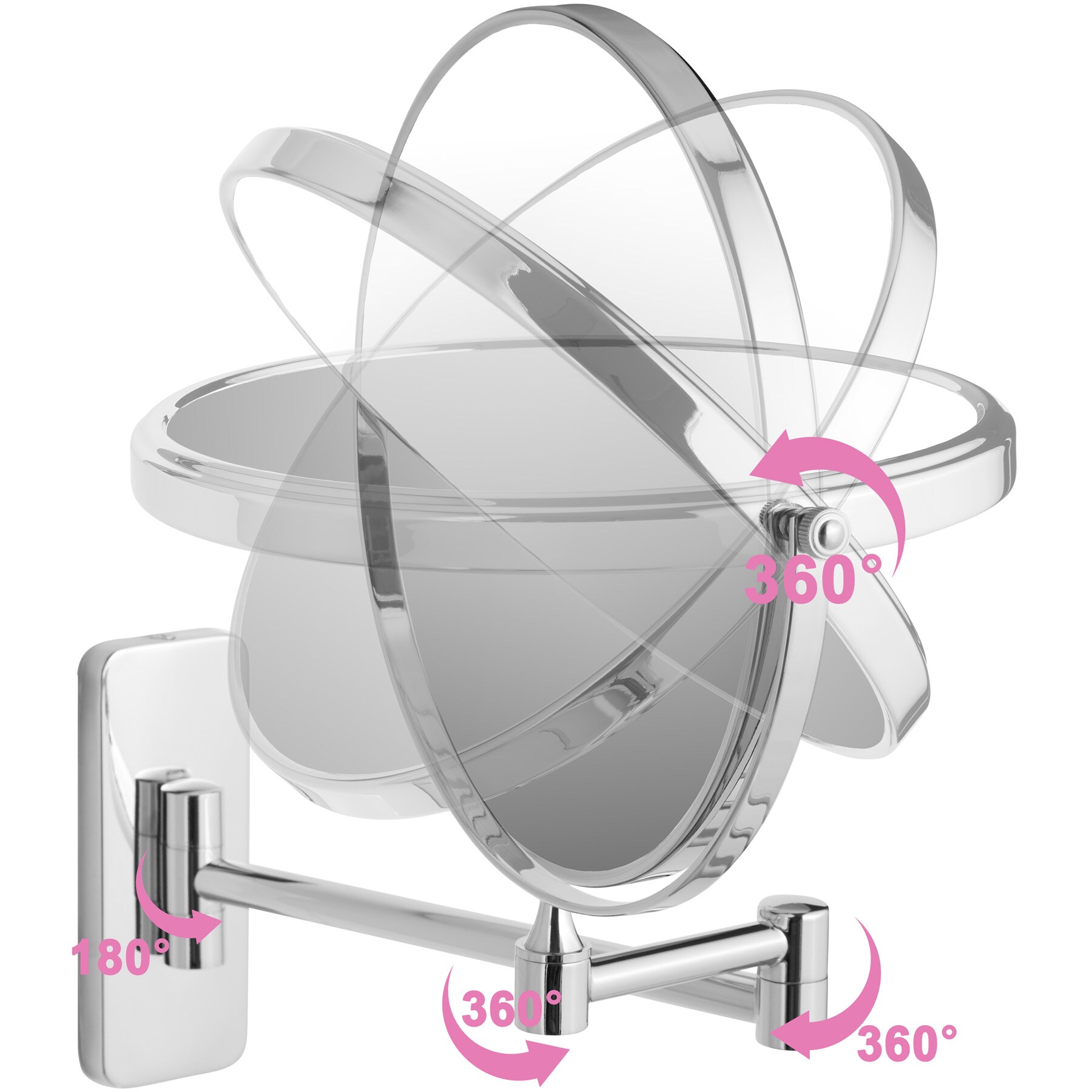 tectake® Kosmetikspiegel, rund, doppelseitig, 360° neig- und drehbar, Wandmontage