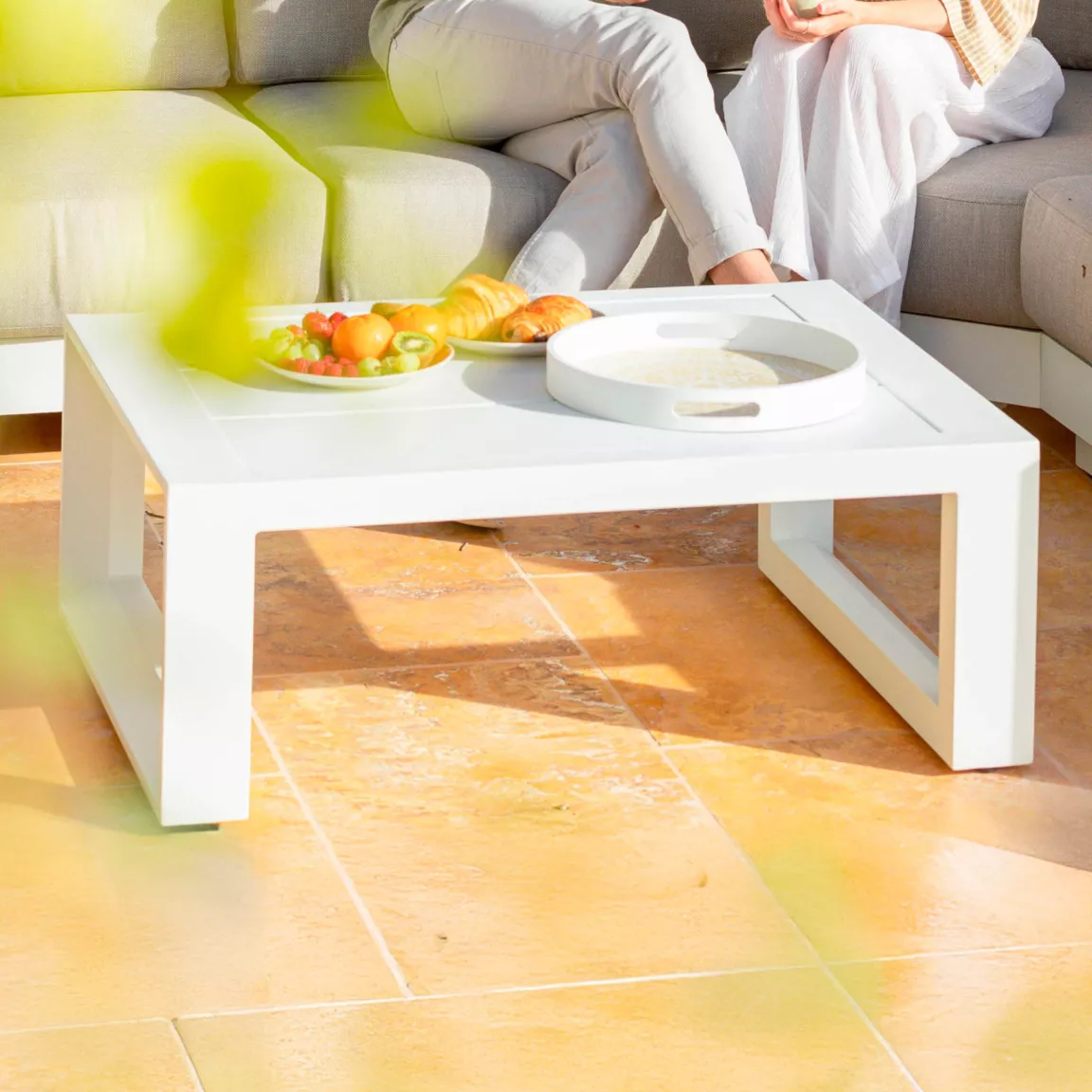 Salon de jardin d'angle aluminium 5 places Elba Blanc et taupe