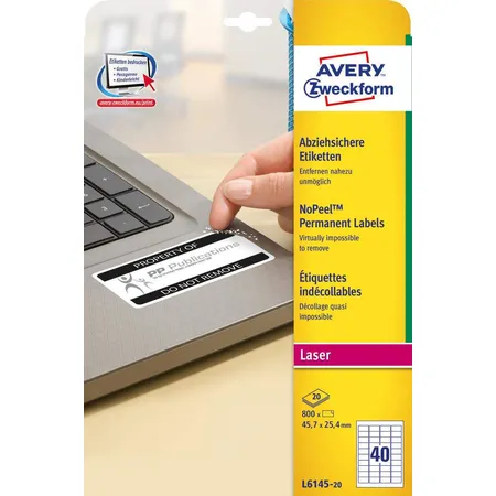 Avery Zweckform L6145-20 Abziehsichere Etiketten, 45,7 x 25,4 mm, 20 Bogen/800 Etiketten, weiß