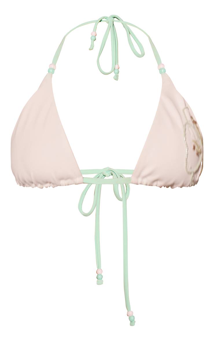 Blanc Haut De Bikini Triangle Hibiscus À Perles