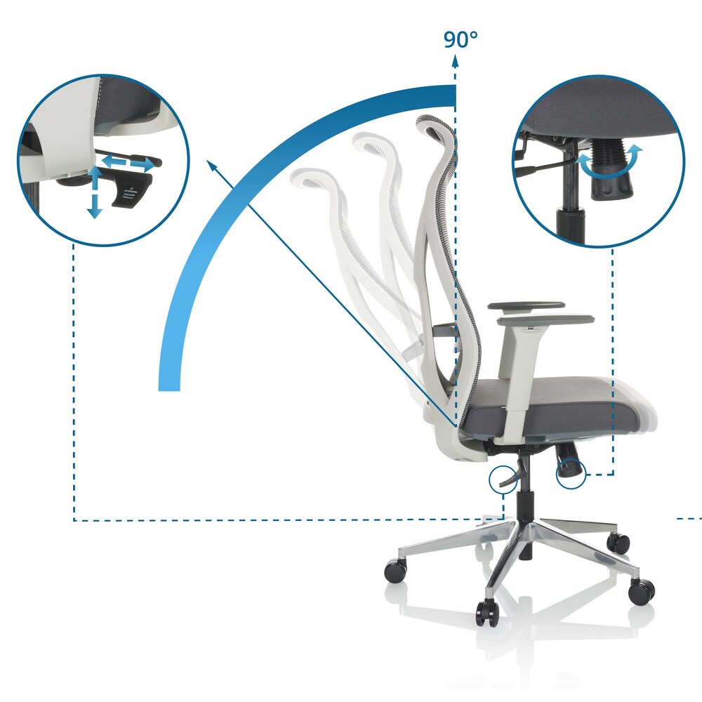 Profi Bürostuhl AZURRO WHITE Stoff/Netzstoff mit Armlehnen hjh OFFICE