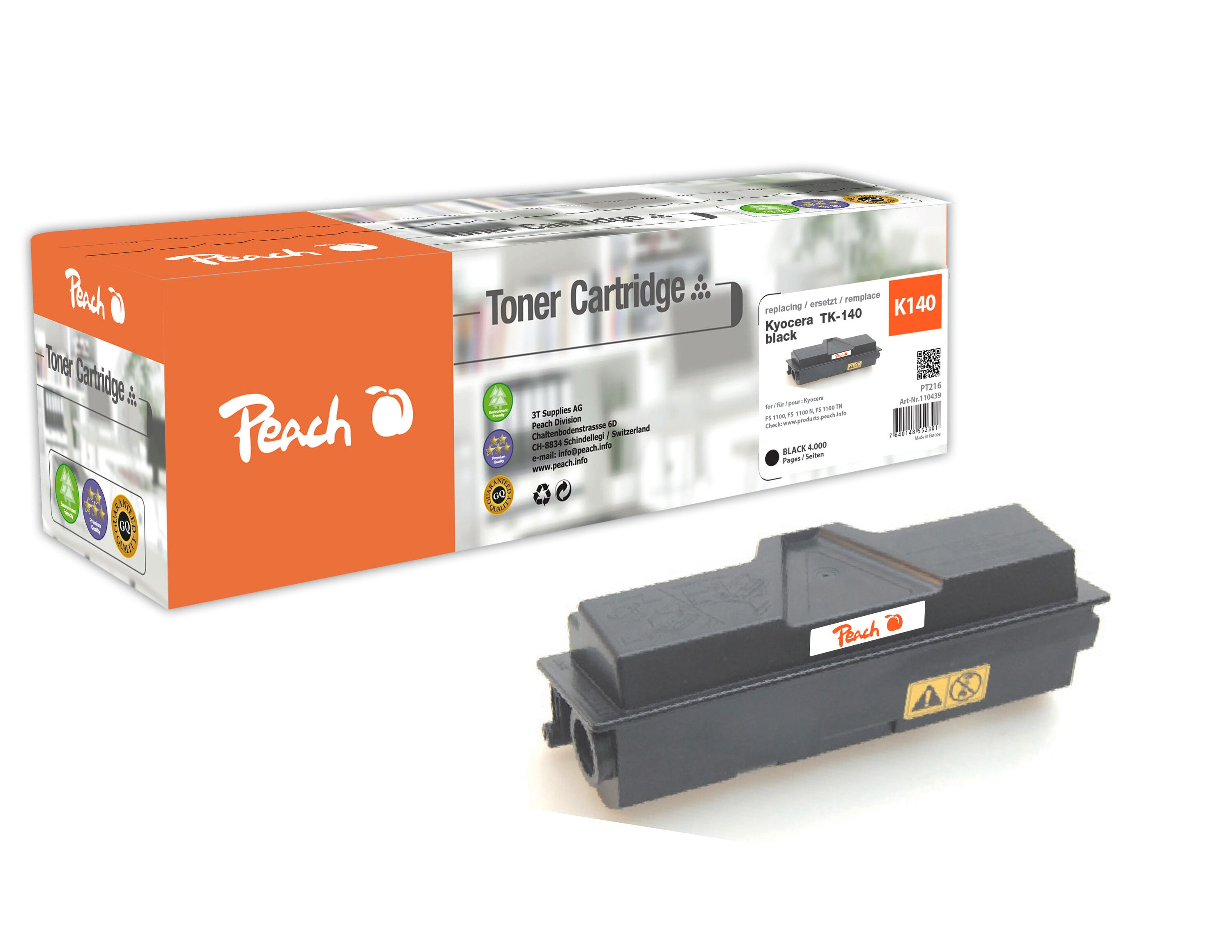 Peach K140Toner bk ersetzt Kyocera TK-140 für z.B. Kyocera FS -1100, Kyocera FS -1100 Arztdrucker, Kyocera FS -1100 N, Kyocera FS -1100 TN (wiederaufbereitet)