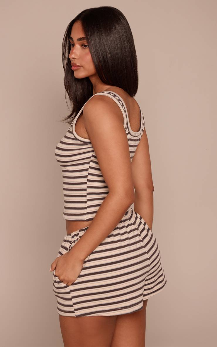 Marron Short Petite En Molleton Doux À Rayures Avec Cordon De Serrage