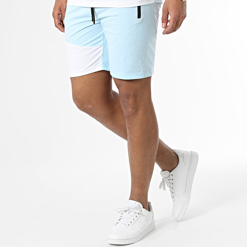 Ensemble Tee Shirt Et Short Jogging E386 Blanc Bleu Clair Noir