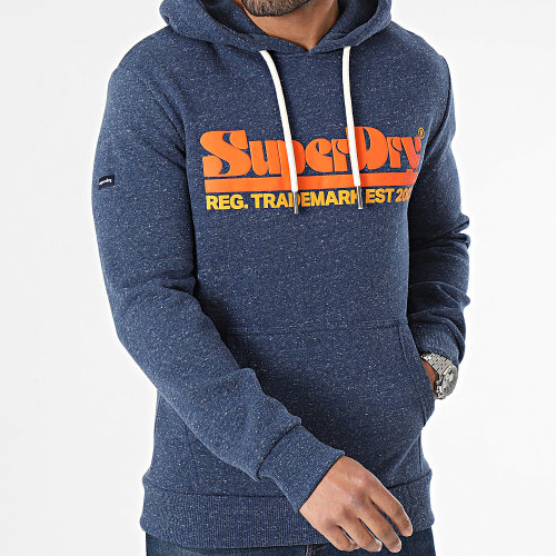 Sweat A Capuche 70's Retro Front Logo M2013020A Bleu Chiné