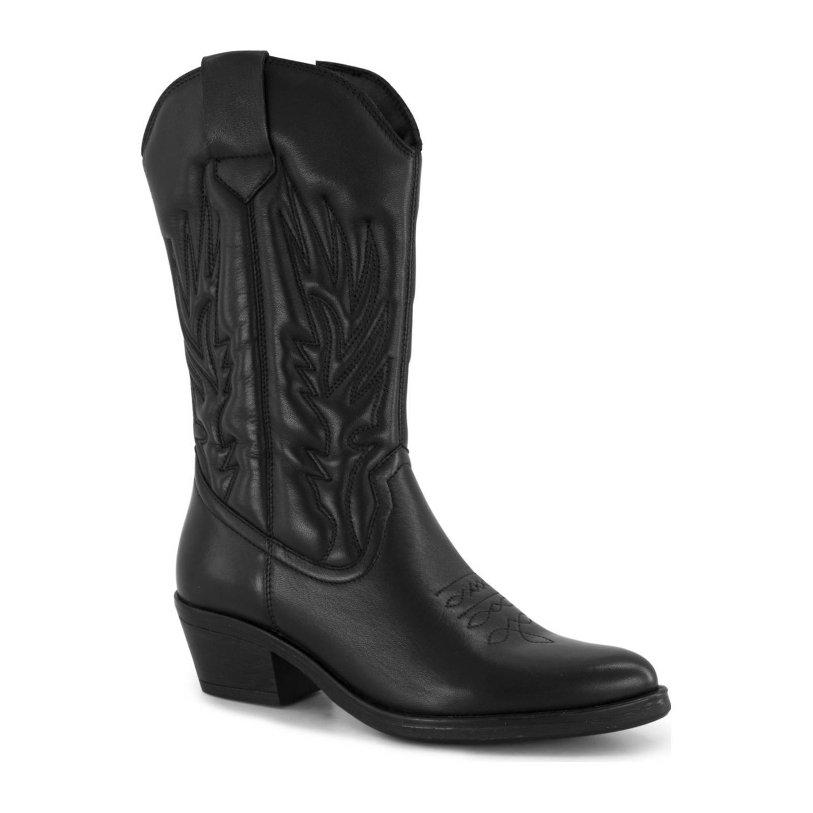 5th Avenue leren cowboylaarzen zwart