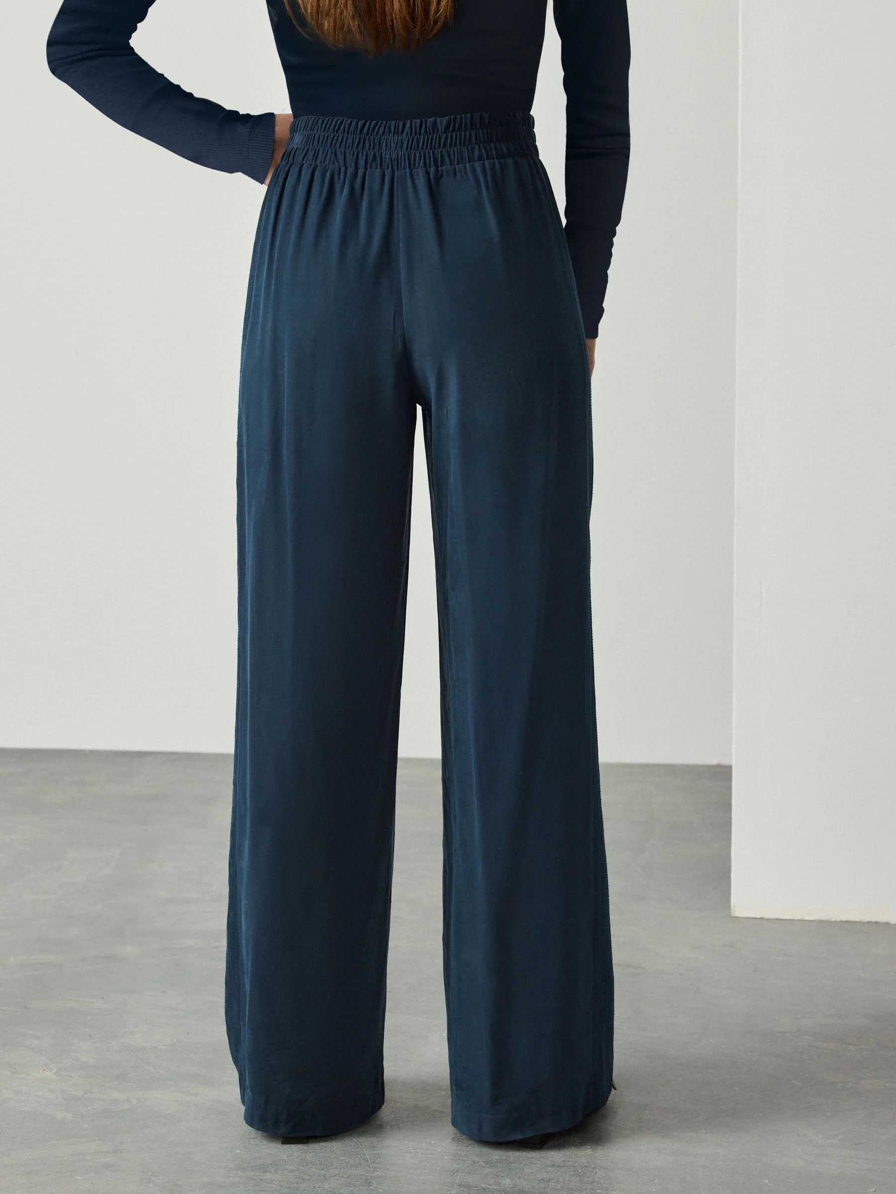 Marineblauw - Side Stitch Wide Leg Trousers