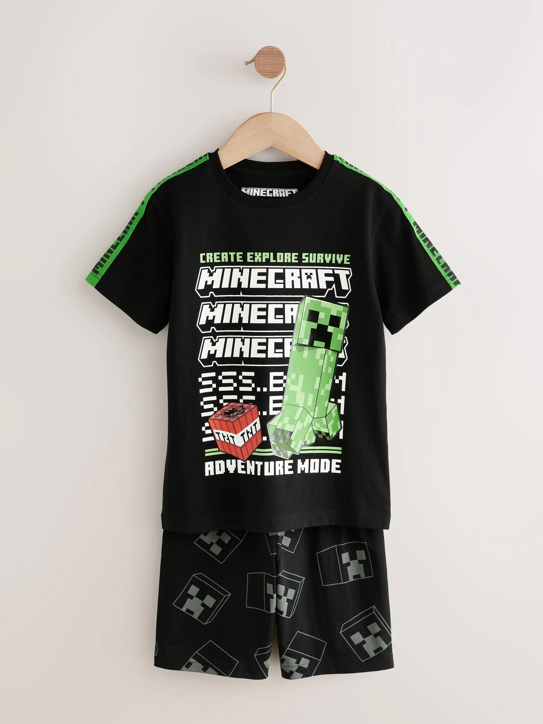 Groen/zwart - Gelicentieerde Minecraft korte pyjama's verpakking van 2 (5-14jr)