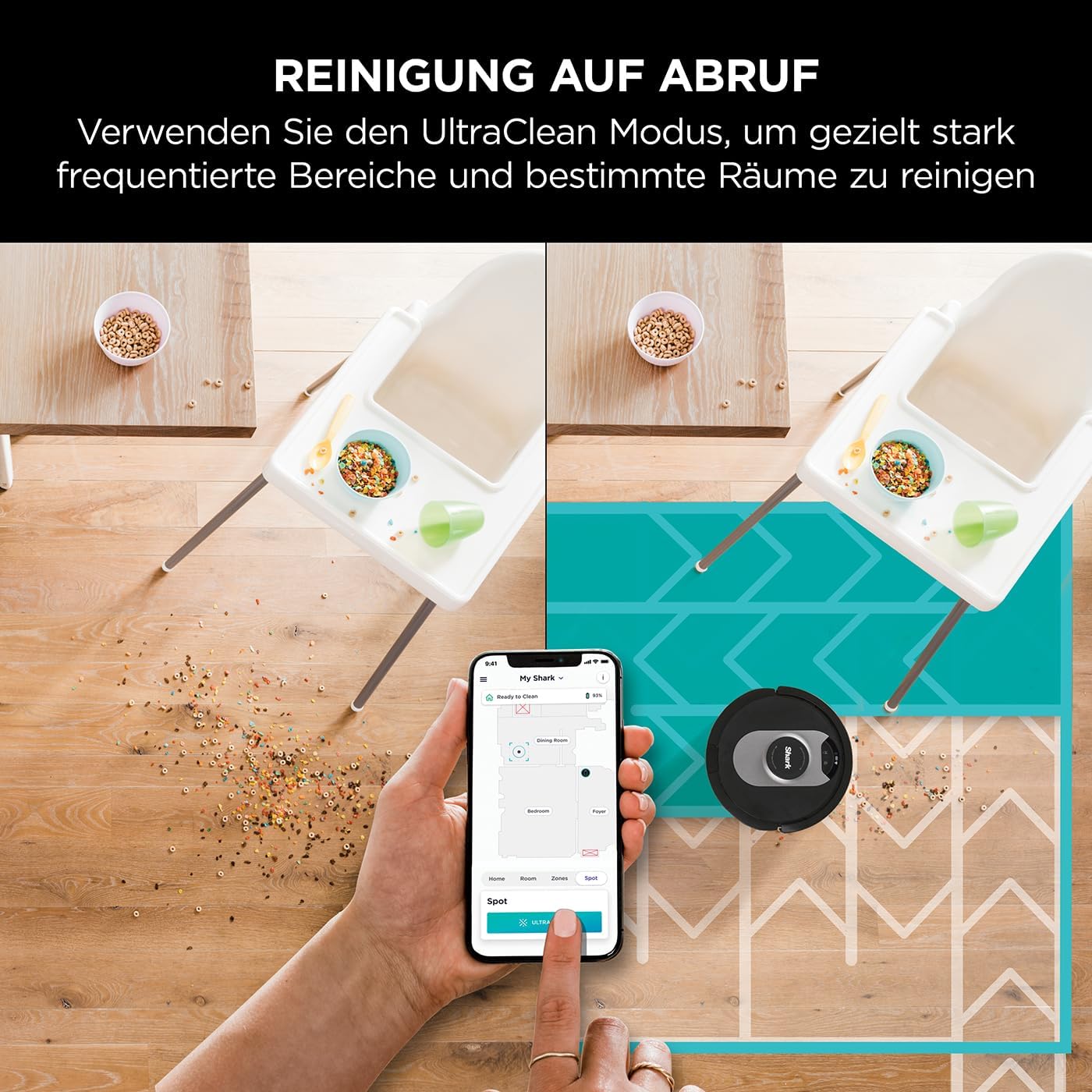 Shark AI 360 Saugroboter, selbstentleerender Staubsauger-Roboter, geeignet für alle Teppiche und Hartböden, Roboterstaubsauger, 120 Min Laufzeit, manuelle und App-Steuerung, Schwarz/Silber, RV2500SEU