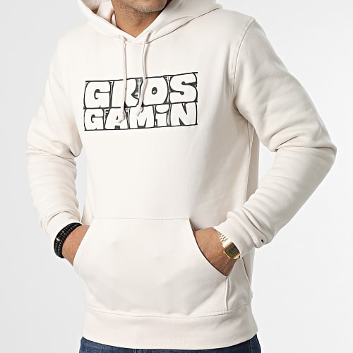 Sweat Capuche Gros Gamin Beige Noir