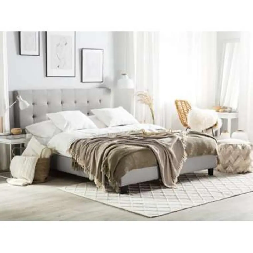 ROCHELLE - Tweepersoonsbed - Lichtgrijs - 140 x 200 cm - Polyester
