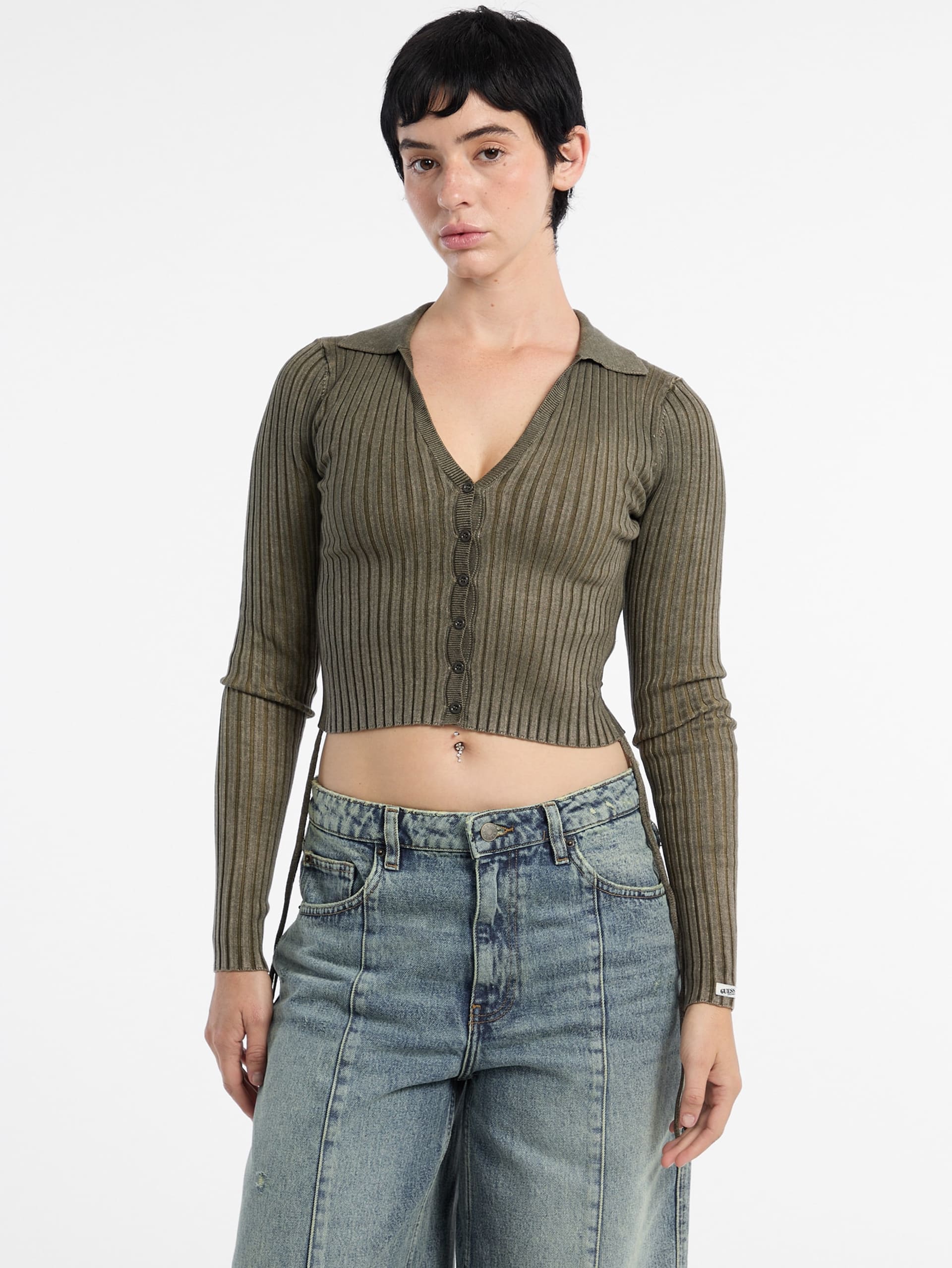 Cardigã Eco GUESS Originals com Gravata Franzida