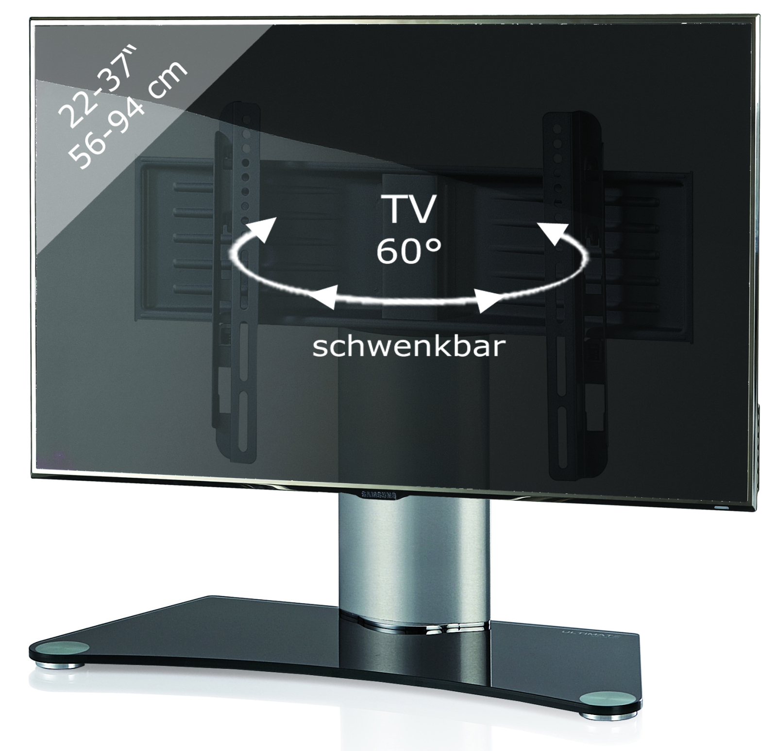 TV--Standfuß WINDOXA MINI - silber - Schwarzglas